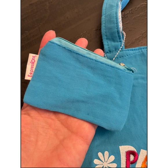 Mini Tote with Pouch-Embroidered and Glitter-Peace - Picture 5 of 15